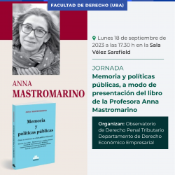 Jornada: Memoria y políticas públicas, a modo de presentación del libro de la Profesora Anna Mastromarino